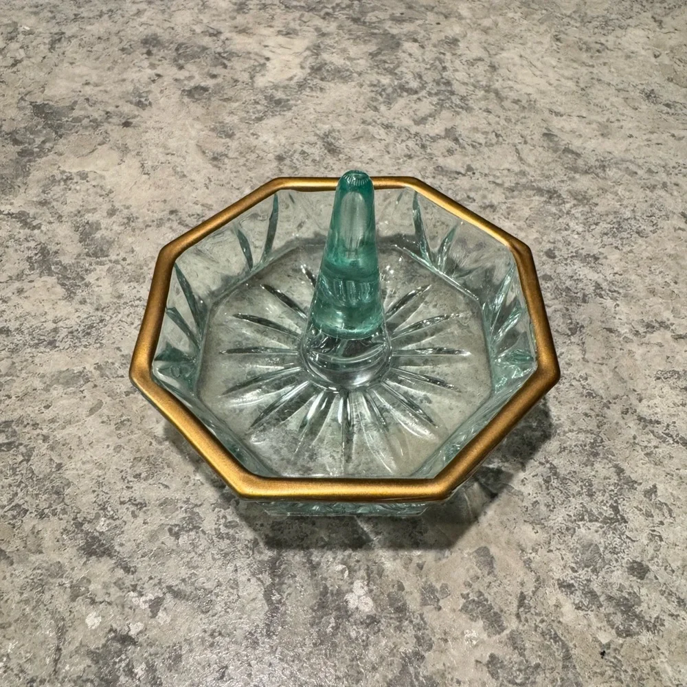 Teal/Gold Glass Retro Glam Ring Jewelry Trinket Holder